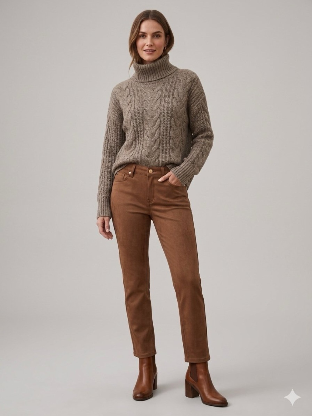 DKNY Women's Mid Rise Straight Suede Pants in Burnt Sugar Brown Polished NWT